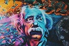 Titelbild: Zusammenhang gute Noten und Intelligenz: Das Bild zeigt den Physiker Albert Einstein in einem bunten Graffiti